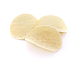 Potato chips on white background