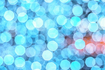 Blurred Blue Bokeh lights in the party as the abstract texture background, Soft Blue Christmas glitter lights