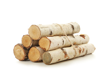 Pile of dry firewood isolated on white background