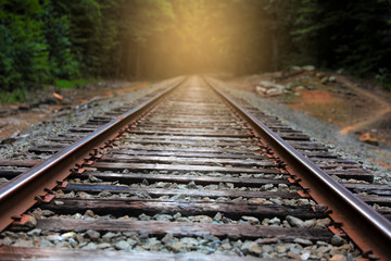 Fototapeta premium Landscape of an old abandoned railway at the sunrise. stock photo