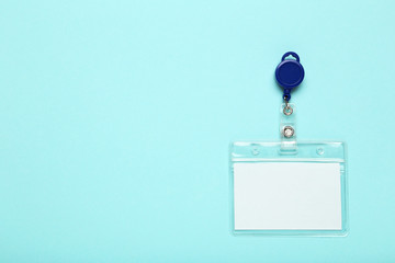Blank white bagde on blue background