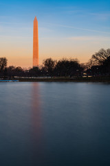 Washington Monument and Reflection in the Tidal Basin on a Winter Morning