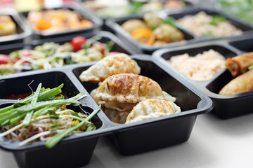 Meal prep. A meal in a box. A healthy box diet.
