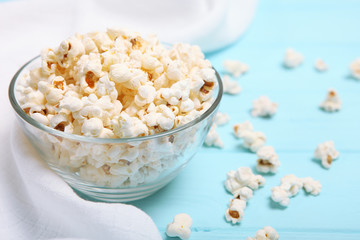 popcorn in a plate on the table
