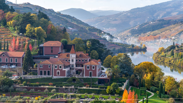 Elevated view of Six Senses Hotel, Douro River, Douro Valley, Portugal