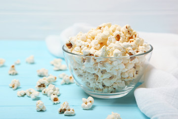 popcorn in a plate on the table