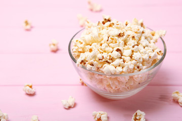 popcorn in a plate on the table