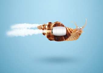Speed and success concept, snail with jet engine