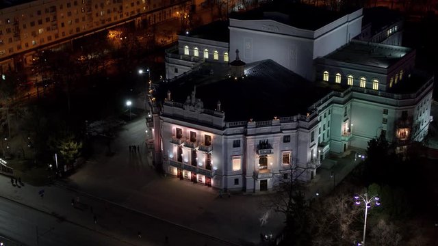 Aerial view beautiful building with lighting in the night city