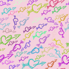 Seamless vector artwork, abstract hand drawn love for valentine day. Background, repeat, pattern & decoration.