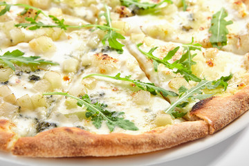 White Four Cheeses Pizza Isolated on White Background