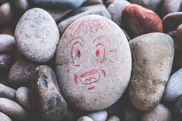 victim of distress attack panic crisis face in trouble ache and despair expression stone draw