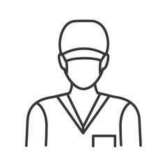 Surgeon in mask and uniform line black icon. Plastic and cosmetic surgery. Subject matter expert. Pictogram for web, mobile app, promo. UI UX design element. Editable stroke.