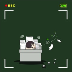 An accounting staff is overworking., Vector EPS.10