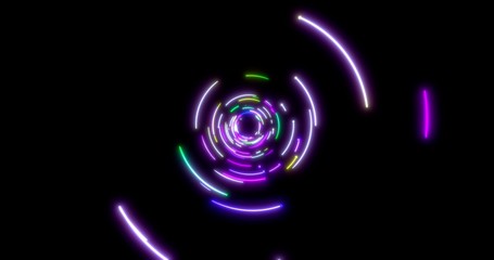 Obraz premium Glowing neon lines tunnel. Blue red pink and violet colorful lighting. Seamless 3D rendering for night club.