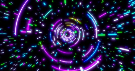 Glowing neon lines tunnel. Blue red pink and violet colorful lighting. Seamless 3D rendering background.