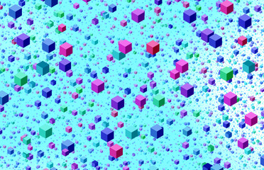  flying colored cubes blocks in the sky