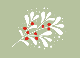 Christmas white mistletoe branch with red berries.