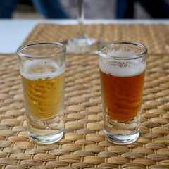 Close-up of two glasses of beer, Sao Cristovao e Sao Lourenco, Lisbon, Portugal