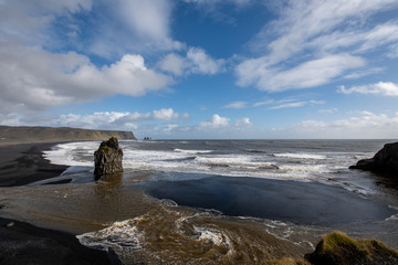 Rock formation on black sand beach