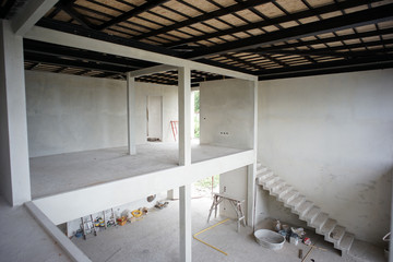 Perspective interior modern design of house under construction.