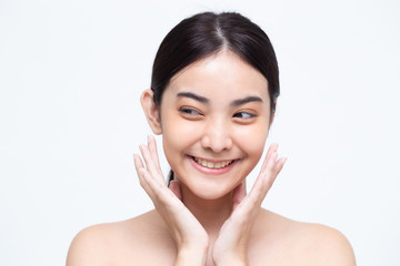 Portrait of beauty Asian woman clear healthy perfect skin isolated on white background. Beauty clinic facial treatment skincare concept