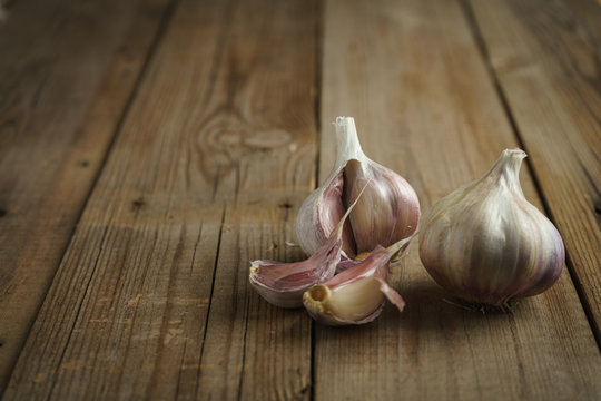 garlic on a wooden table