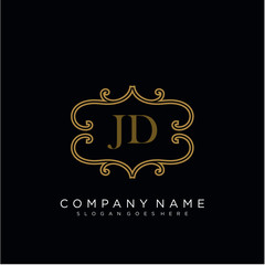Initial letter JD logo luxury vector mark, gold color elegant classical 