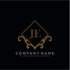 Initial letter JE logo luxury vector mark, gold color elegant classical 