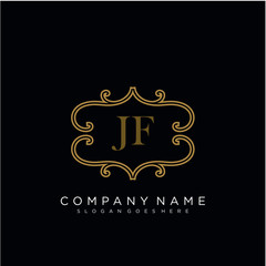 Initial letter JF logo luxury vector mark, gold color elegant classical 