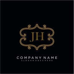 Initial letter JH logo luxury vector mark, gold color elegant classical