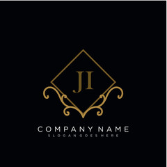 Initial letter JI logo luxury vector mark, gold color elegant classical
