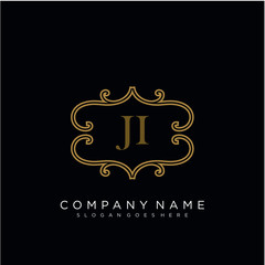 Initial letter JI logo luxury vector mark, gold color elegant classical