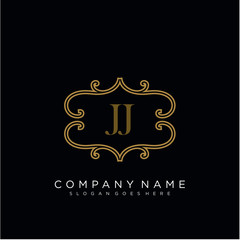 Initial letter JJ logo luxury vector mark, gold color elegant classical
