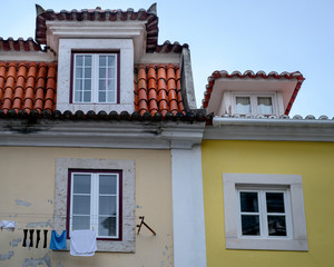 Clothes drying outside house, Bairro Alto, Lisbon, Portugal
