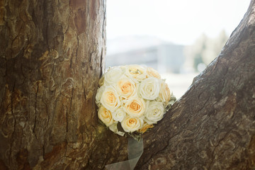 Wedding Flowers with Wedding Rings on Tree