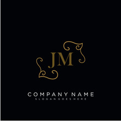 Initial letter JM logo luxury vector mark, gold color elegant classical