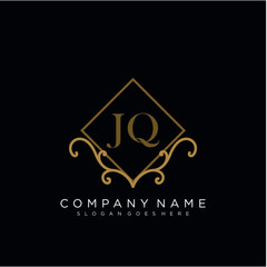 Initial letter JQ logo luxury vector mark, gold color elegant classical
