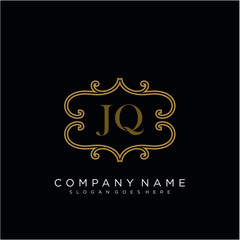 Initial letter JQ logo luxury vector mark, gold color elegant classical