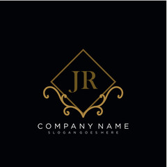 Initial letter JR logo luxury vector mark, gold color elegant classical