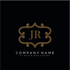Initial letter JR logo luxury vector mark, gold color elegant classical