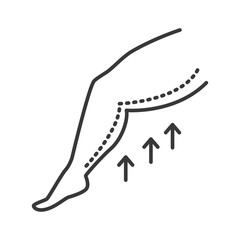 Thigh lift black line icon. Liposuction concept. Plastic body surgery. Sign for web page, mobile app, banner, social media. Editable stroke.