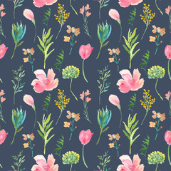 Pink Flower Seamless Pattren Watercolor