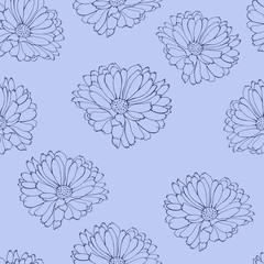 Blue seamless pattern with flowers. Monochrome background for textile, wallpapers, print, packaging design, wrapping paper. Vector