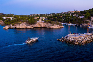Fototapeta premium Aerial view over Costa de la Calma and Santa Ponca with hotels and beaches, Costa de la Calma, Caliva region, Mallorca, Balearic Islands, Spain