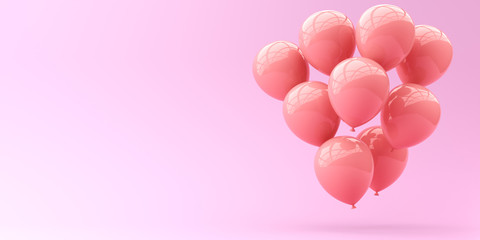 Pink balloons on a pink background. 3d render illustration.