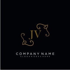 Initial letter JV logo luxury vector mark, gold color elegant classical