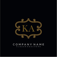 Initial letter KA logo luxury vector mark, gold color elegant classical