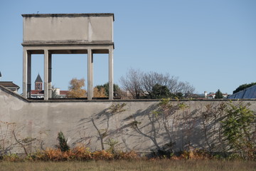 Industrial archeology buildings in the city of Busto Arsizio. Rectangular water tank with reinforced concrete pillars.