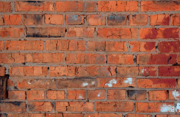 crush red brick wall texture grunge background, old interior design, panorama of masonry pattern